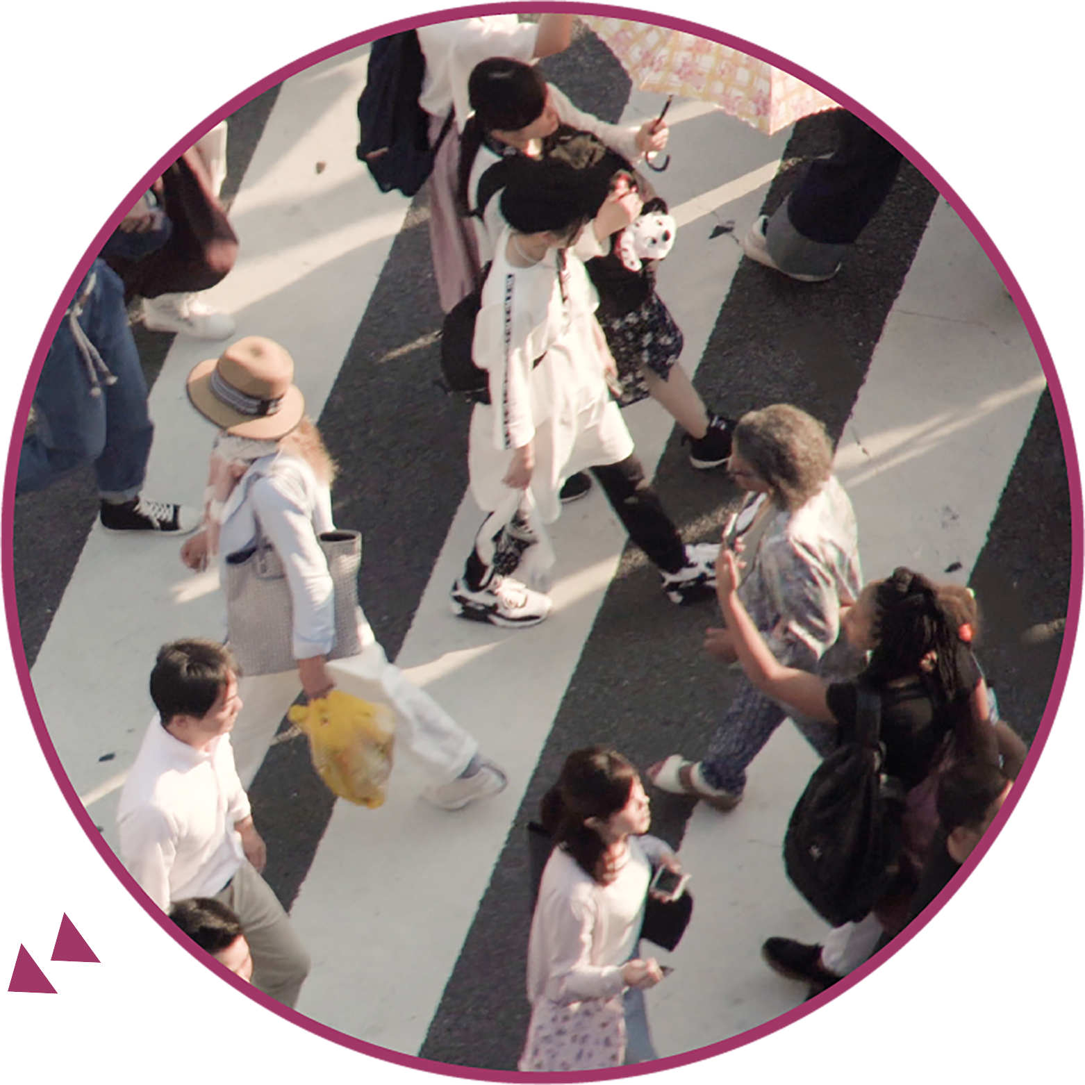 aerial photo of people crossing a road