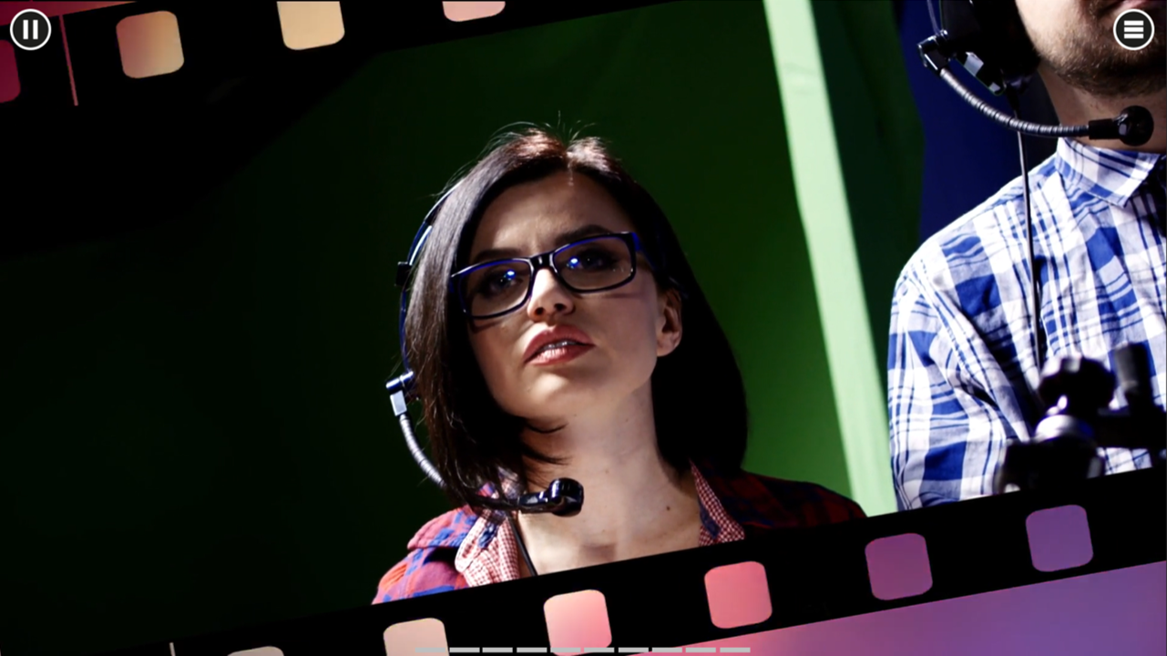 Filmstrip with woman in headset