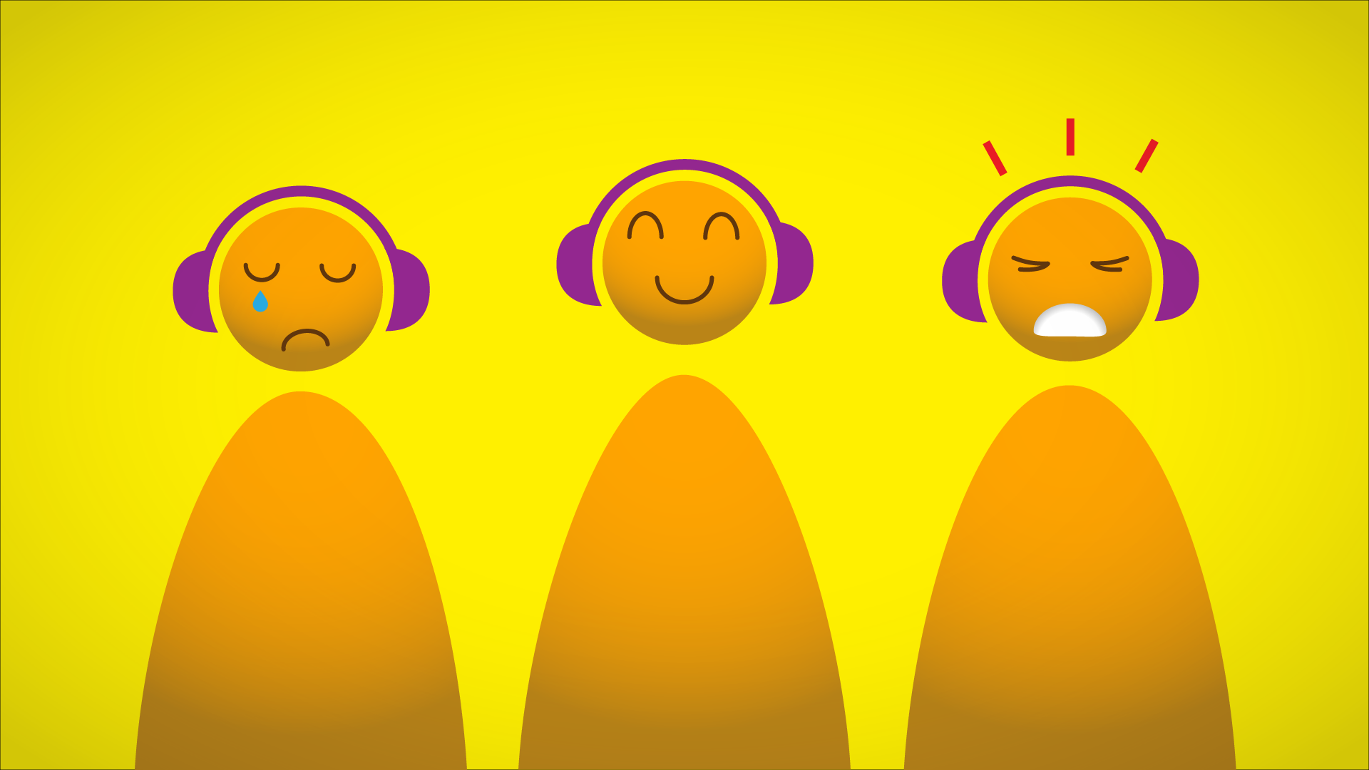 Characters listening to mindfulness audio