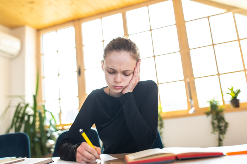 Student cramming for an exam