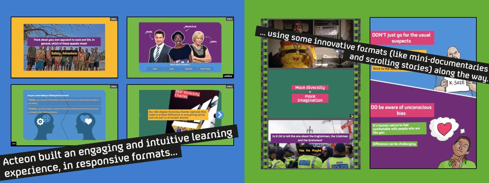 E-learning, scroller and video screenshots