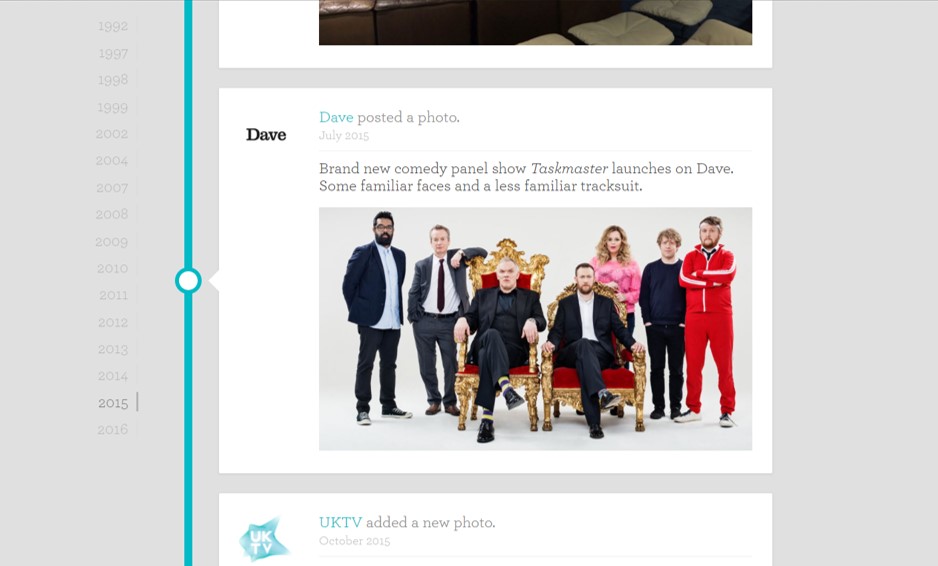 Timeline scroller of UKTV history