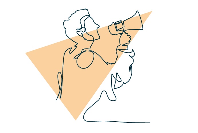 person holding megaphone drawing