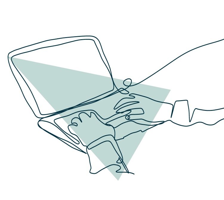 hands on a laptop drawing