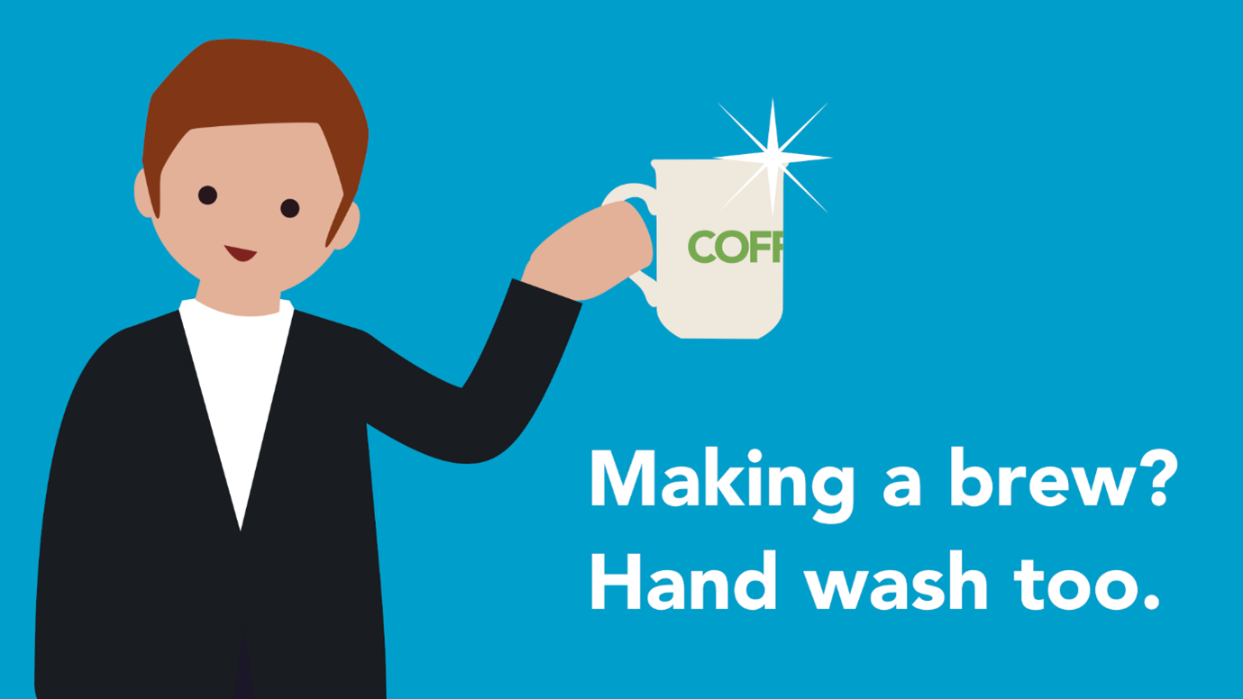Co-op covid safety poster: Making a brew? Hand wash too.