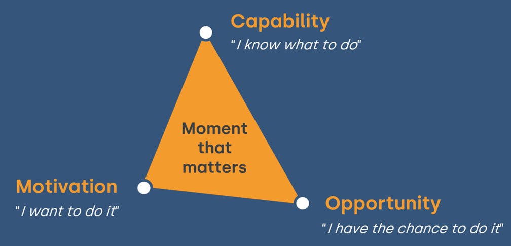 Triangle showing capability, motivation and opportunity at each corner